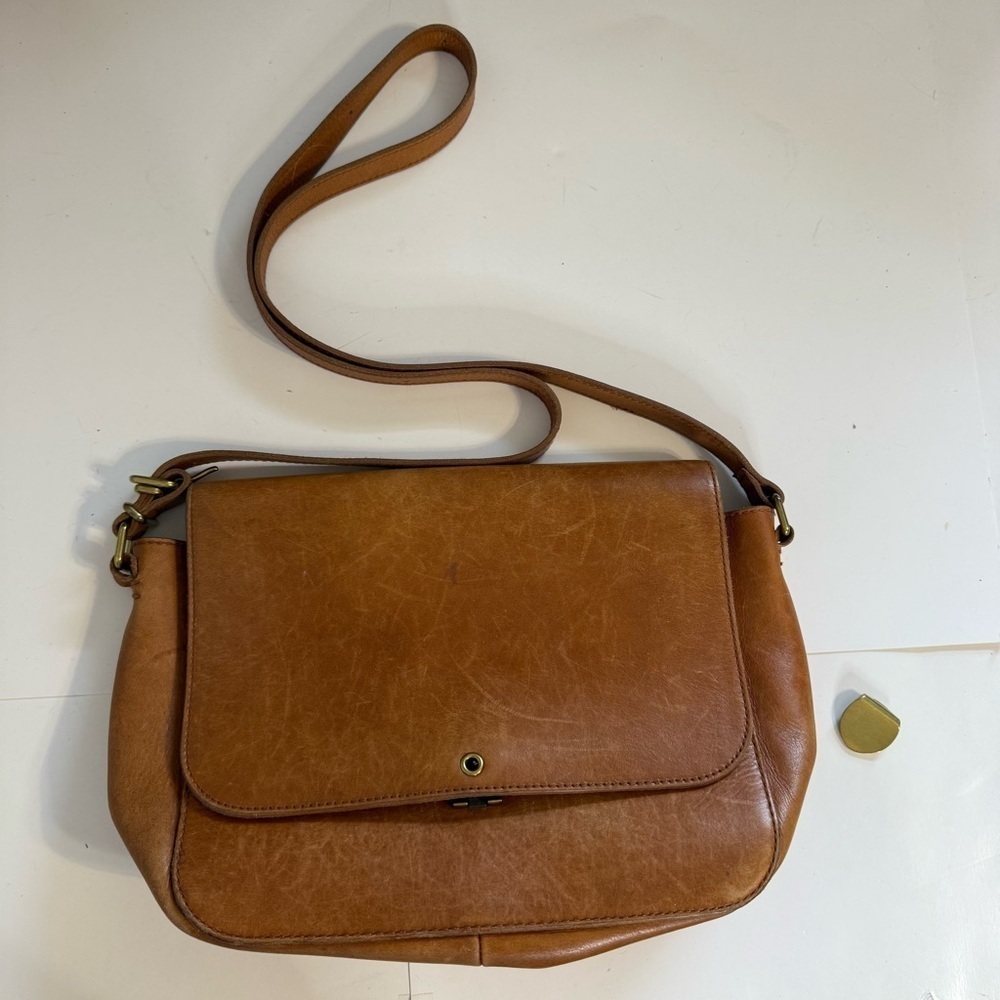 Madewell The Abroad Leather Shoulder Crossbody Brown Bag Purse L4913 flaw snap - Picture 2 of 8